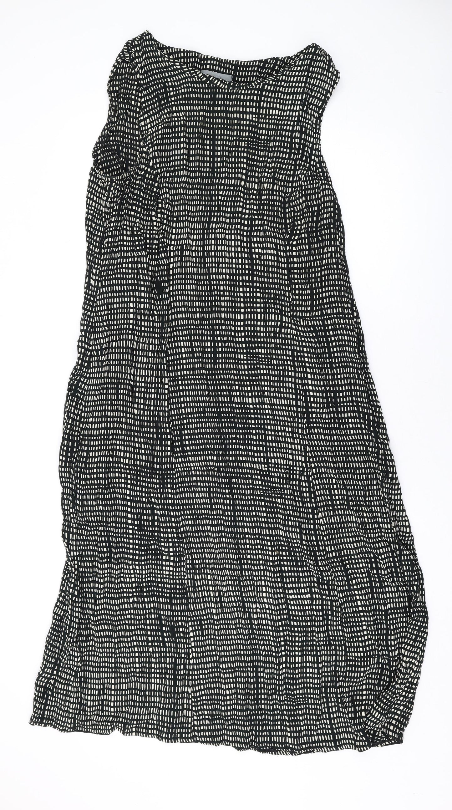 Marks and Spencer Womens Black Geometric Polyester Tank Dress Size 2 Round Neck Zip
