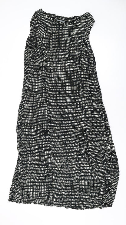 Marks and Spencer Womens Black Geometric Polyester Tank Dress Size 2 Round Neck Zip