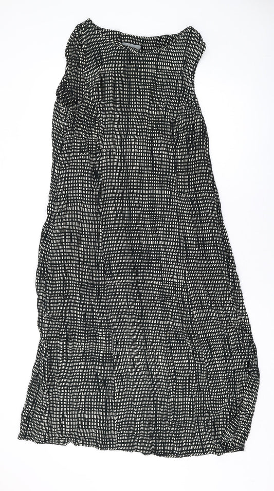 Marks and Spencer Womens Black Geometric Polyester Tank Dress Size 2 Round Neck Zip