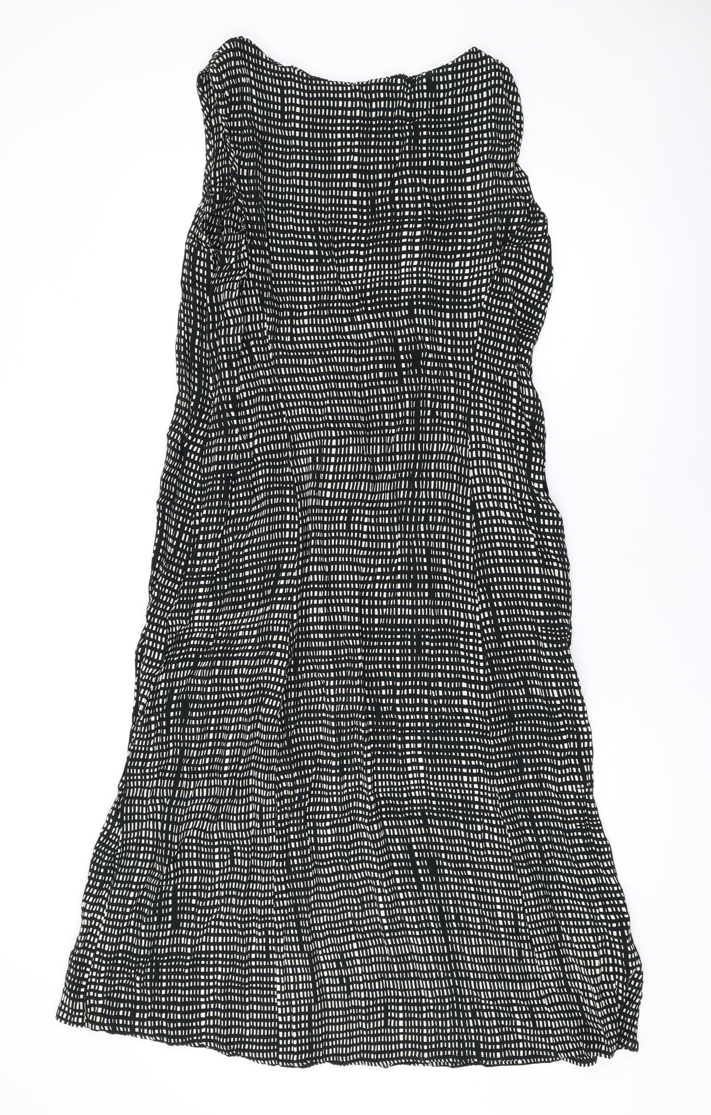 Marks and Spencer Womens Black Geometric Polyester Tank Dress Size 2 Round Neck Zip