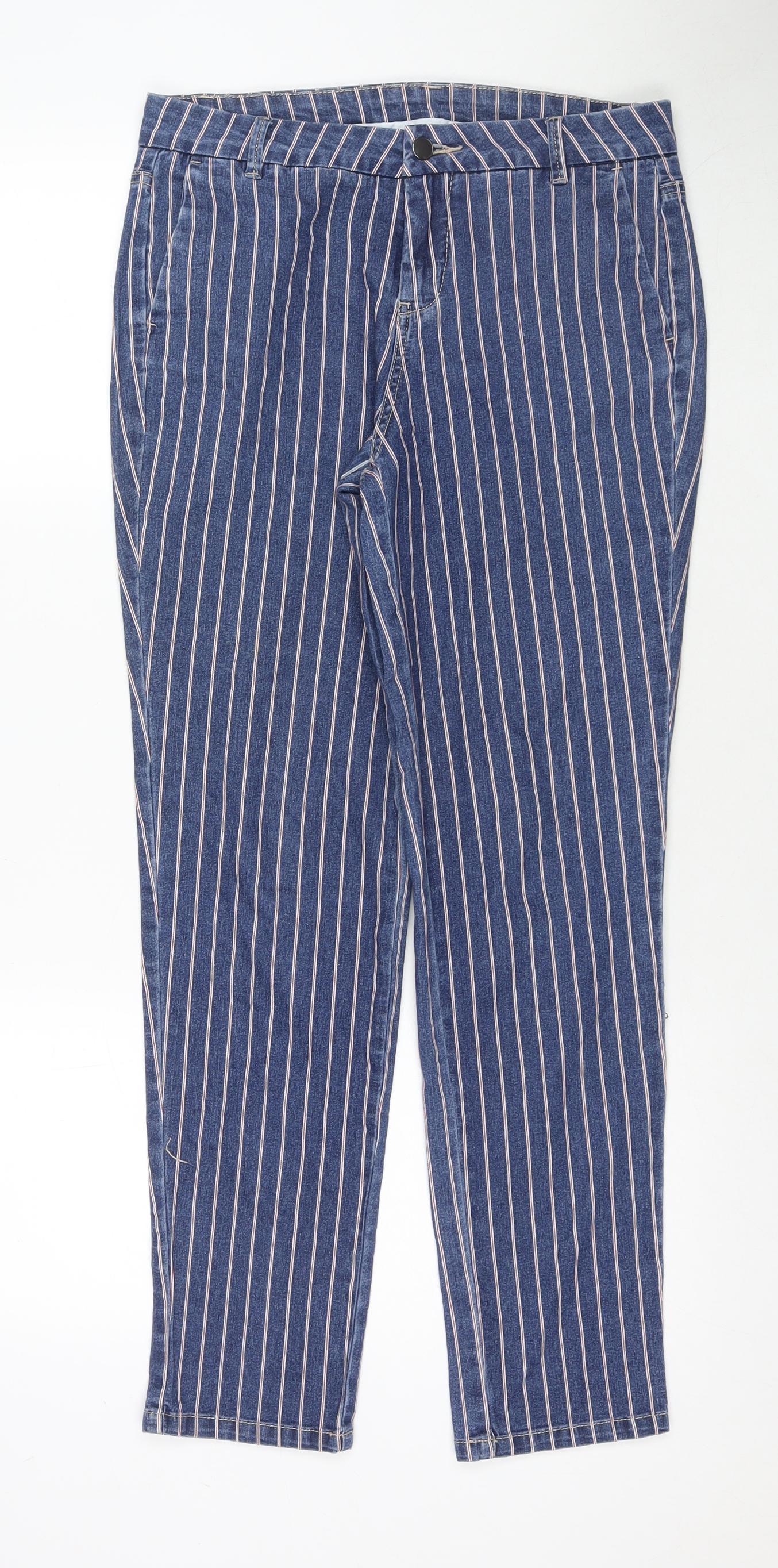 TU Womens Blue Striped Cotton Skinny Jeans Size 8 L28 in Regular Zip