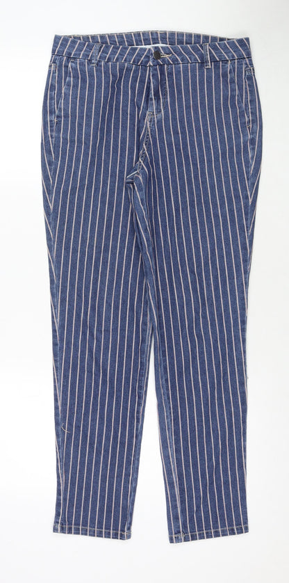 TU Womens Blue Striped Cotton Skinny Jeans Size 8 L28 in Regular Zip