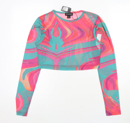 Womens UK Size 8 PRETTYLITTLETHING Multicoloured Cropped T-Shirt