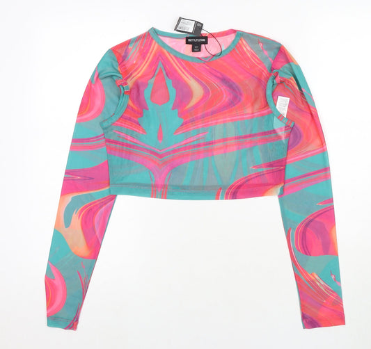 Womens UK Size 8 PRETTYLITTLETHING Multicoloured Cropped T-Shirt