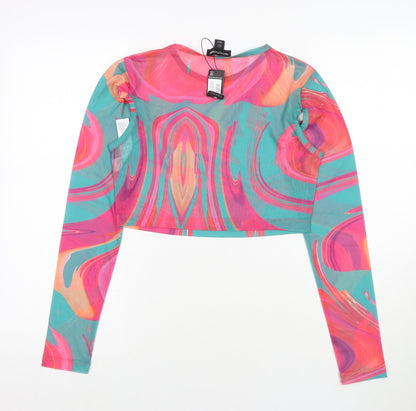 Womens UK Size 8 PRETTYLITTLETHING Multicoloured Cropped T-Shirt