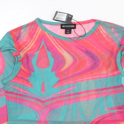 Womens UK Size 8 PRETTYLITTLETHING Multicoloured Cropped T-Shirt