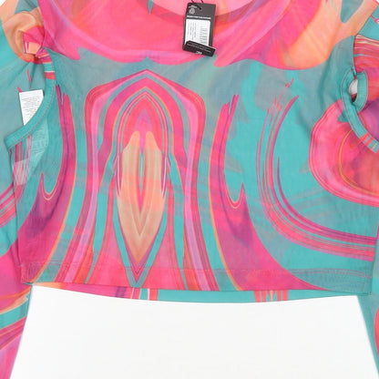 Womens UK Size 8 PRETTYLITTLETHING Multicoloured Cropped T-Shirt