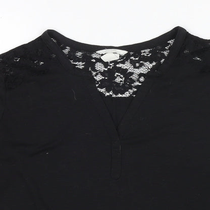 H&M Womens Black Polyester Basic Blouse Size M V-Neck