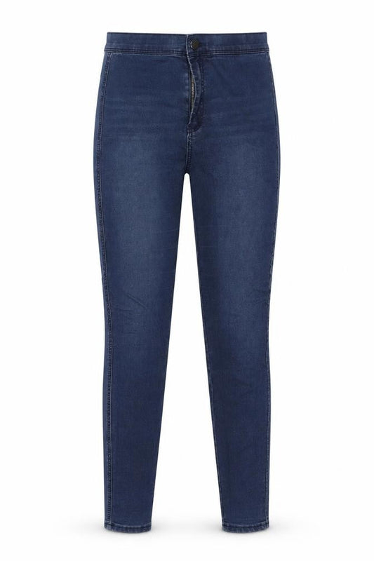 Front view of ASOS women’s blue cotton skinny jeans, size UK 28, in, 32-inch leg regular zip