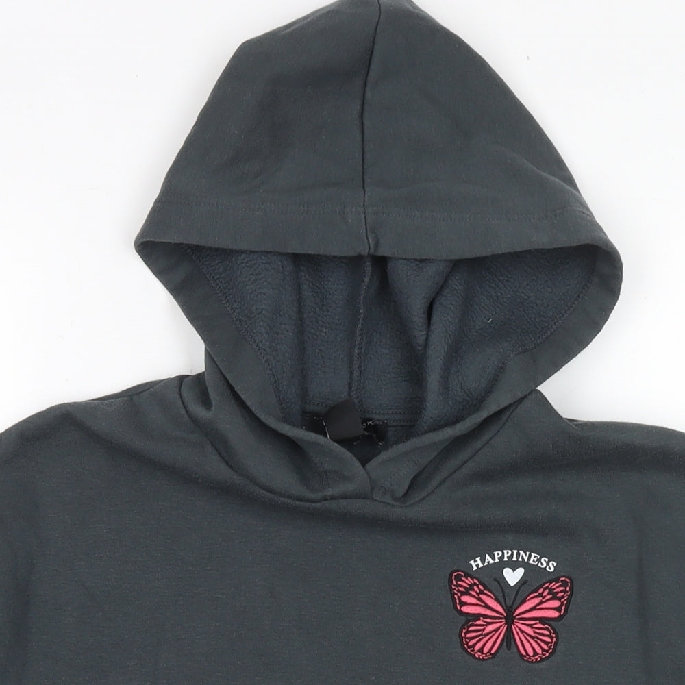 New Look Girls Grey Cotton Pullover Hoodie Size 12-13 Years Pullover - Happiness Butterflies