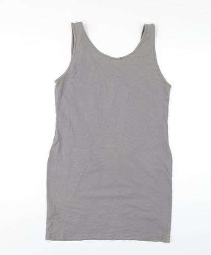 Topshop Womens Grey Cotton Tank Dress Size 14 Scoop Neck Pullover
