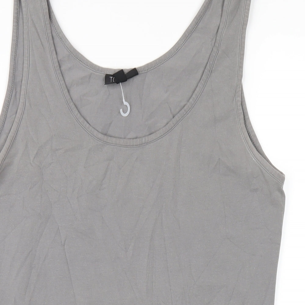 Topshop Womens Grey Cotton Tank Dress Size 14 Scoop Neck Pullover