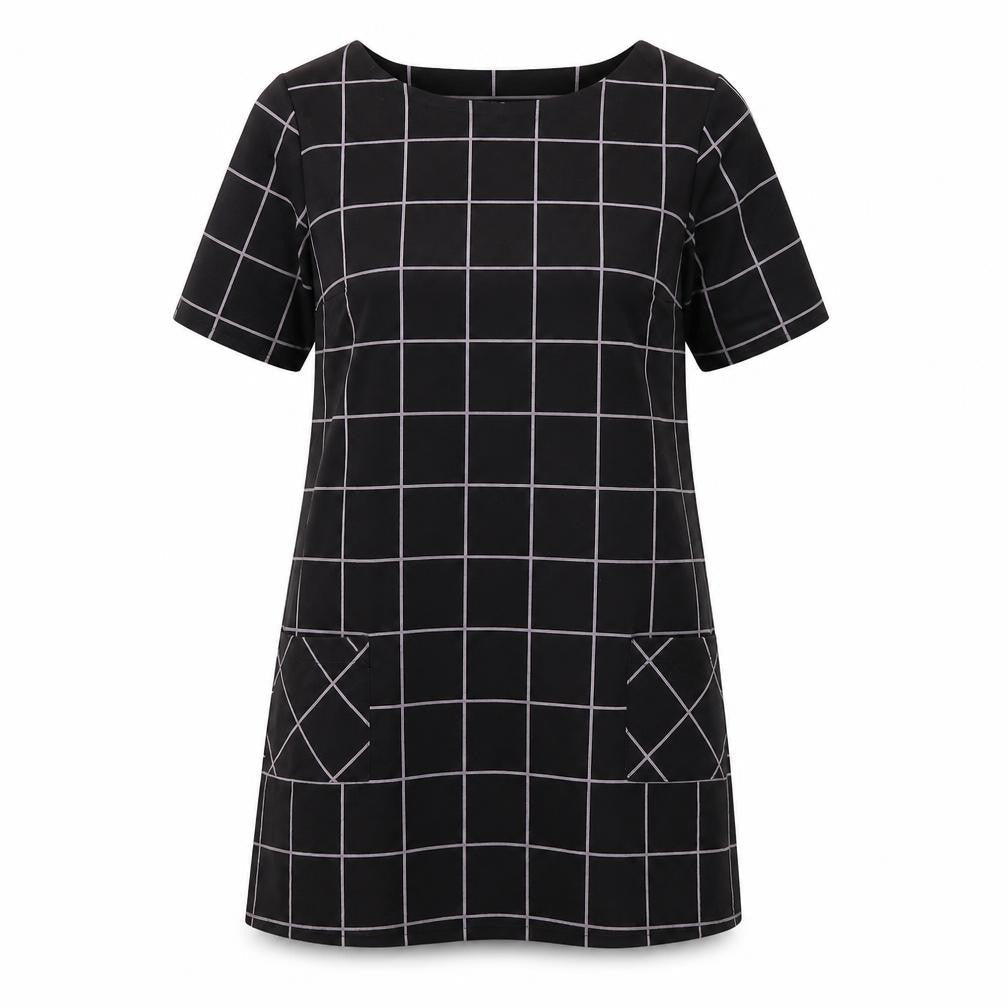 Dorothy Perkins Womens Black Check Polyester A-Line Size 12 Round Neck Pullover