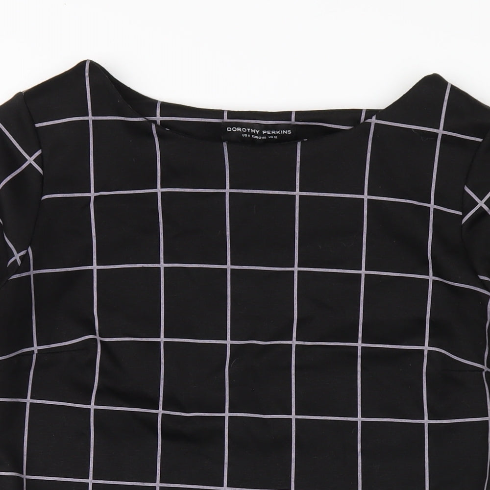 Dorothy Perkins Womens Black Check Polyester A-Line Size 12 Round Neck Pullover