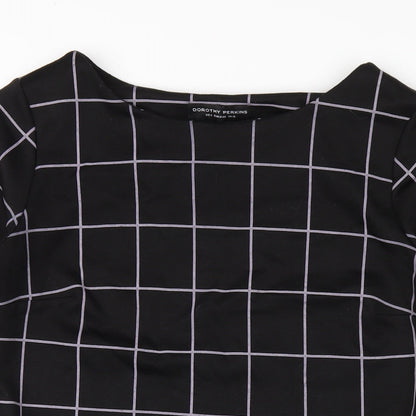 Dorothy Perkins Womens Black Check Polyester A-Line Size 12 Round Neck Pullover