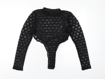 PRETTYLITTLETHING Womens Black Polyester Bodysuit One-Piece Size 12 Snap