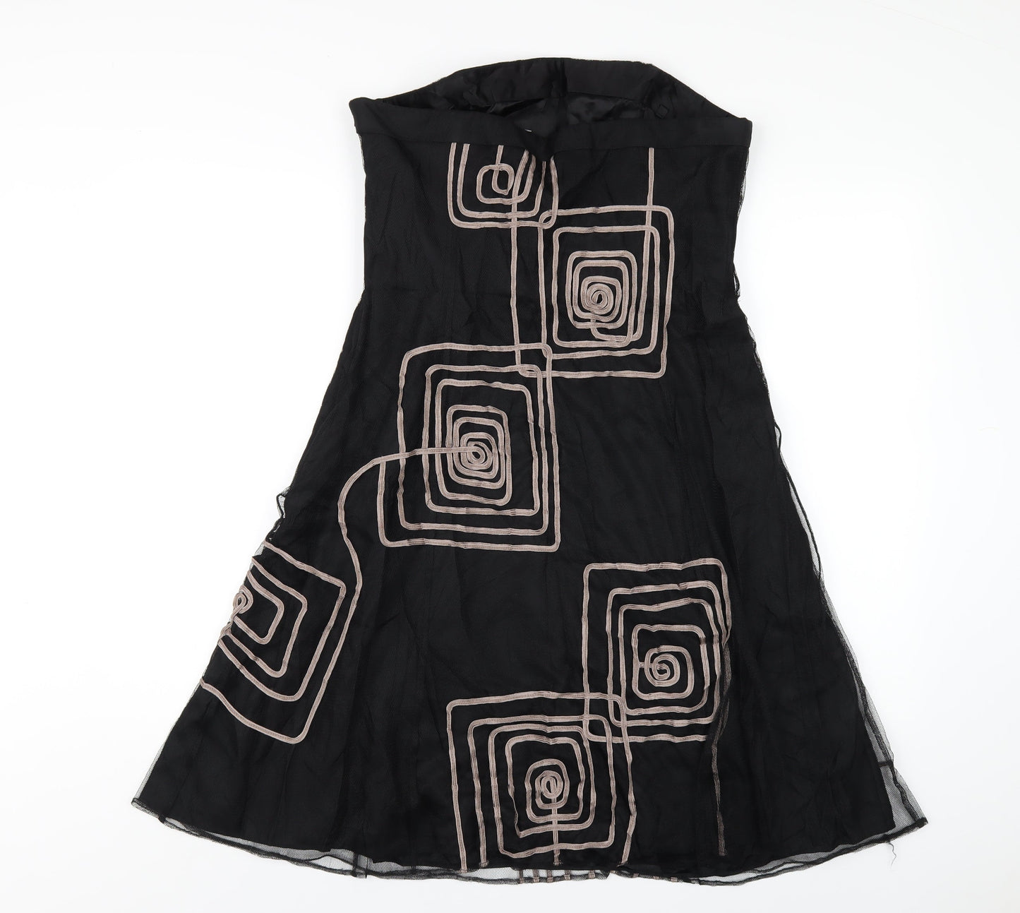 Coast Womens Black Geometric Polyester A-Line Size 14 Square Neck Zip