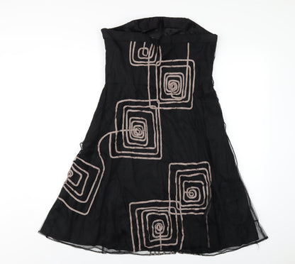 Coast Womens Black Geometric Polyester A-Line Size 14 Square Neck Zip