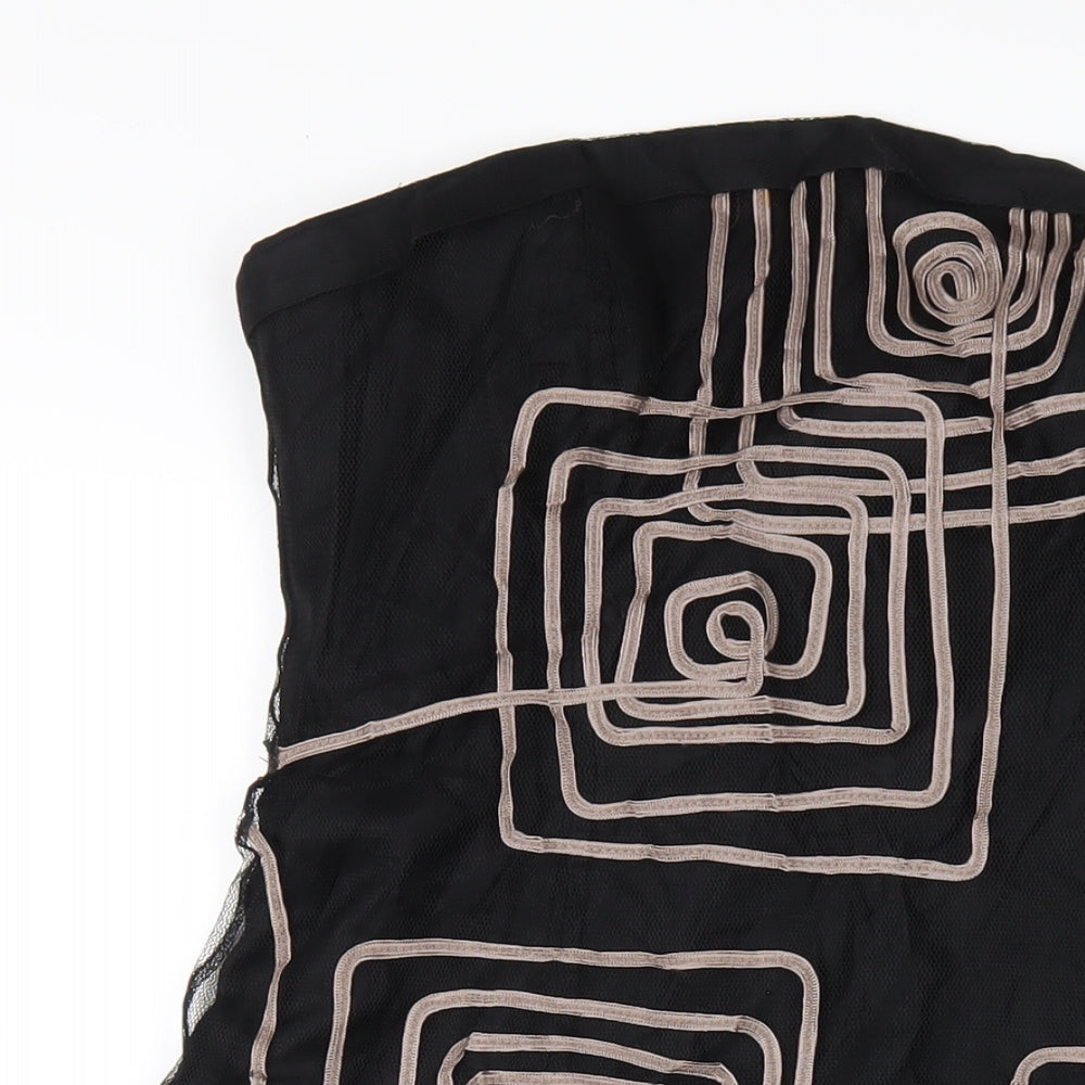 Coast Womens Black Geometric Polyester A-Line Size 14 Square Neck Zip