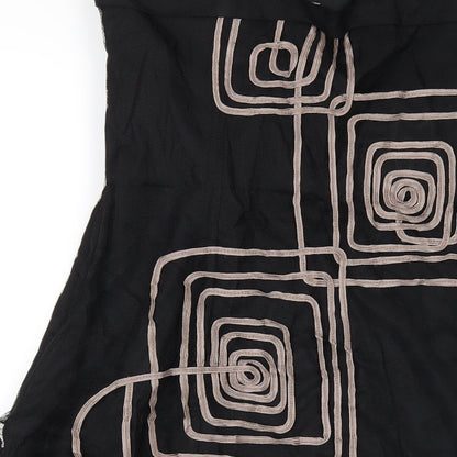 Coast Womens Black Geometric Polyester A-Line Size 14 Square Neck Zip