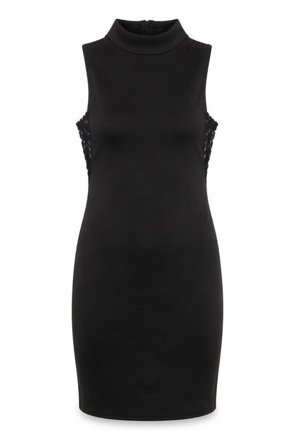 PRETTYLITTLETHING Womens Black Polyester Bodycon Size 6 Mock Neck Zip