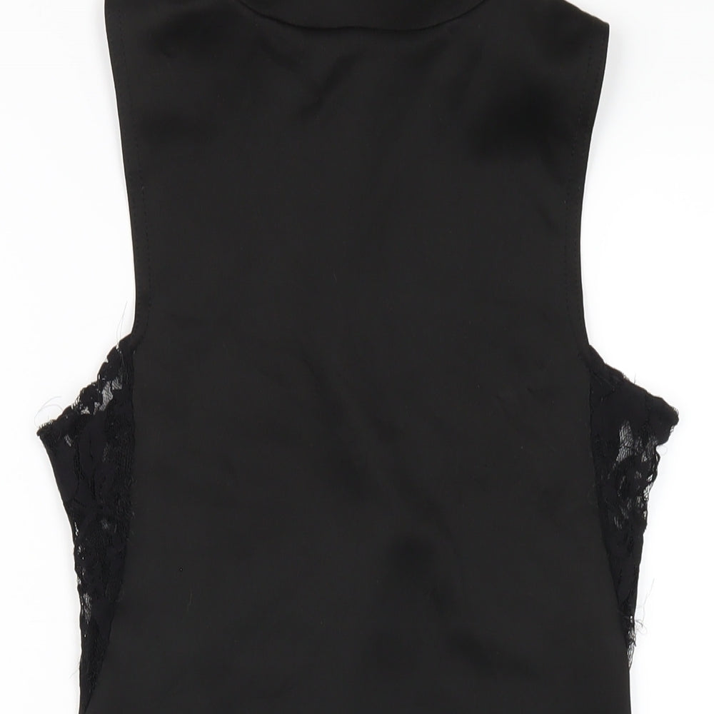 PRETTYLITTLETHING Womens Black Polyester Bodycon Size 6 Mock Neck Zip