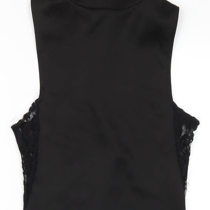 PRETTYLITTLETHING Womens Black Polyester Bodycon Size 6 Mock Neck Zip