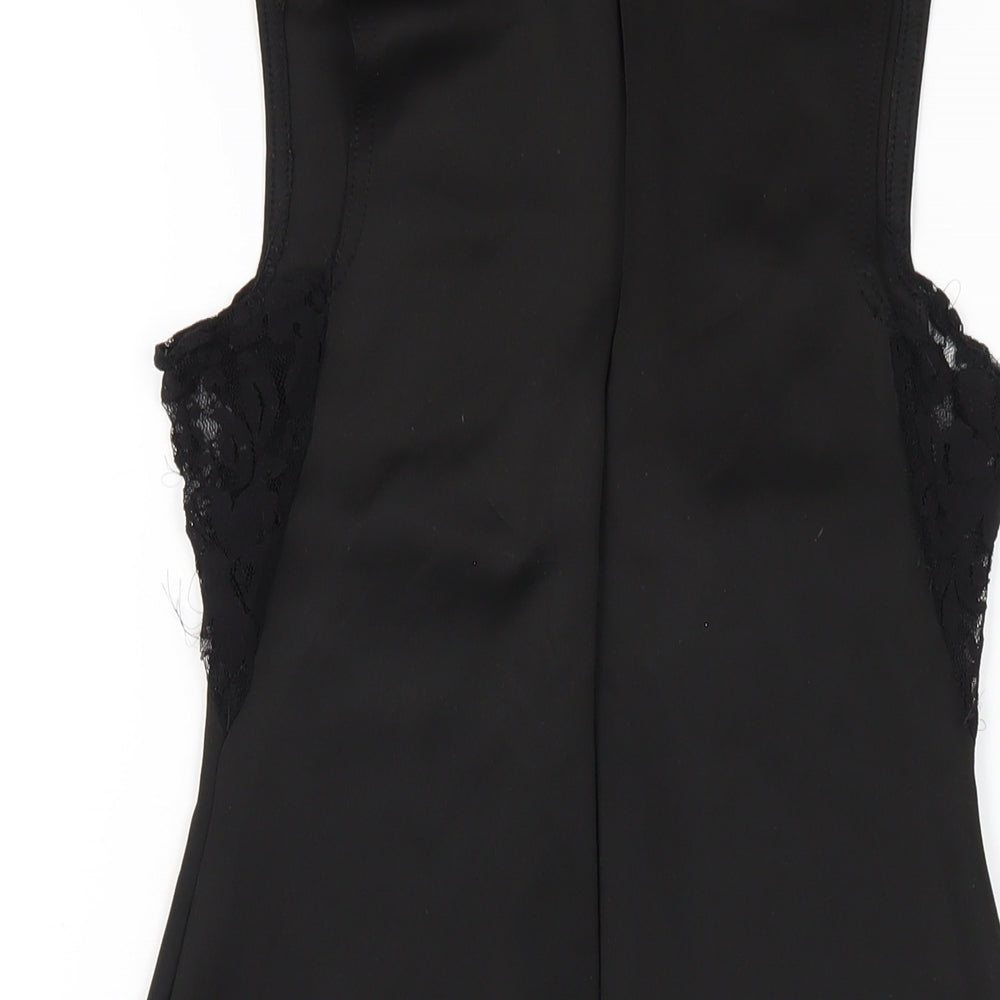 PRETTYLITTLETHING Womens Black Polyester Bodycon Size 6 Mock Neck Zip