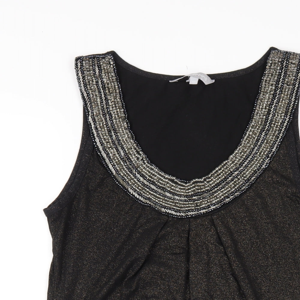 Red Herring Womens Black Polyester A-Line Size 12 Scoop Neck Pullover - Beaded Neckline