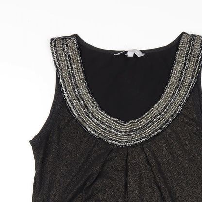 Red Herring Womens Black Polyester A-Line Size 12 Scoop Neck Pullover - Beaded Neckline