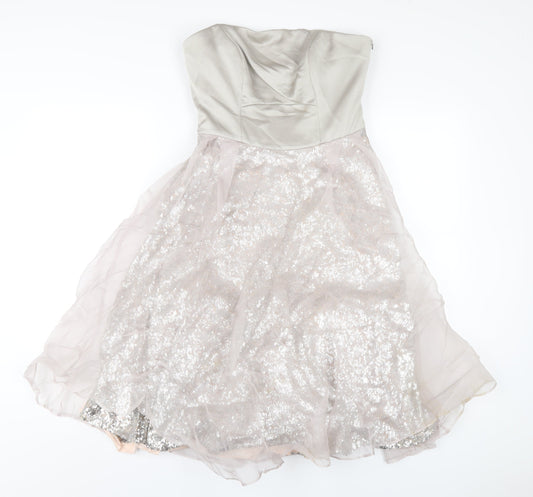 Coast Womens Grey Polyester A-Line Size 8 Square Neck Zip