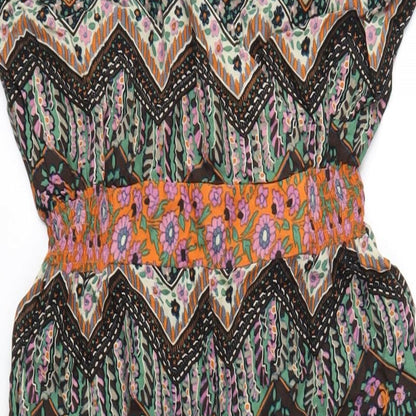 Warehouse Womens Multicoloured Geometric Viscose Jumpsuit One-Piece Size 12 L30 in Pullover
