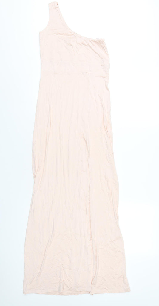 Missguided Womens Pink Viscose Maxi Size 10 One Shoulder Pullover