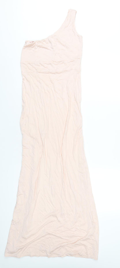 Missguided Womens Pink Viscose Maxi Size 10 One Shoulder Pullover