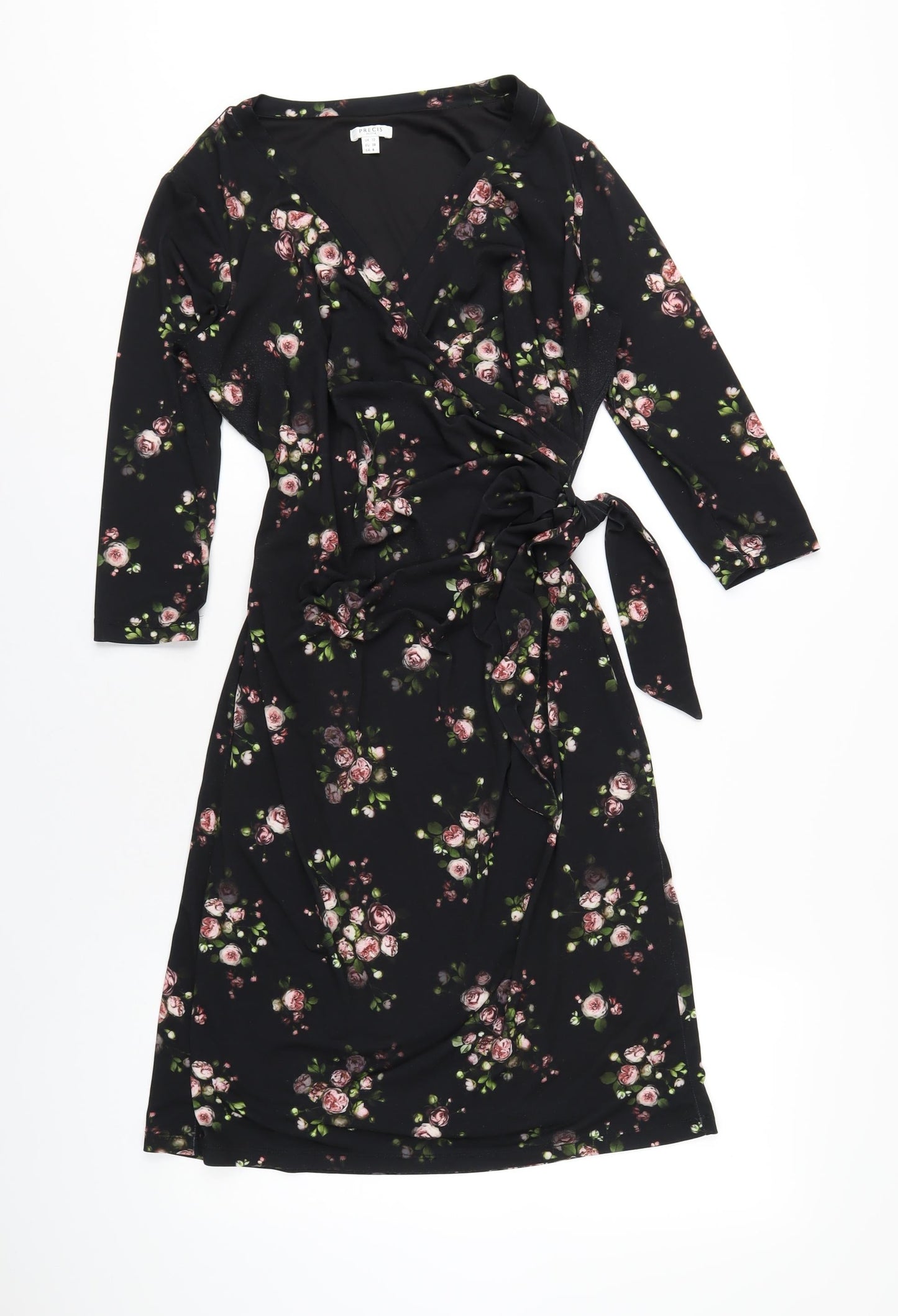 Precis Womens Black Floral Polyester A-Line Size 10 V-Neck Pullover
