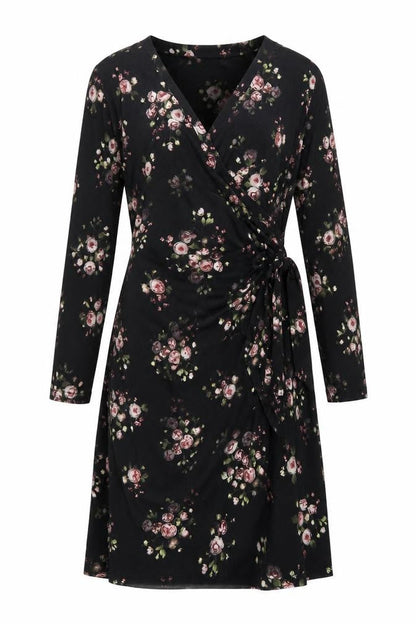 Precis Womens Black Floral Polyester A-Line Size 10 V-Neck Pullover