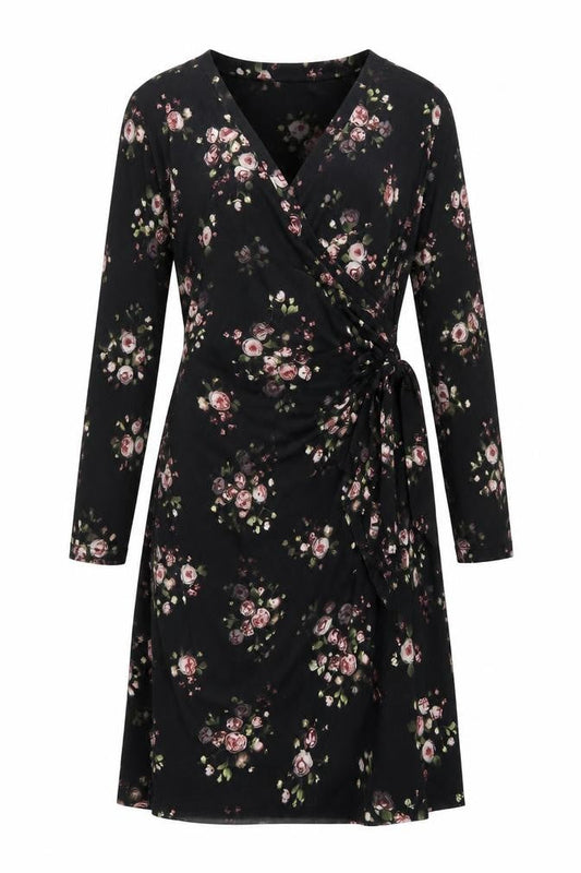 Precis Womens Black Floral Polyester A-Line Size 10 V-Neck Pullover