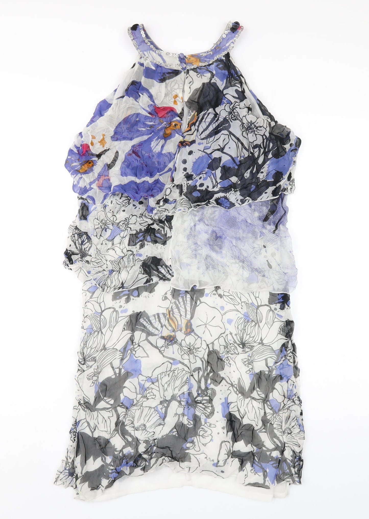 St Martins Womens Multicoloured Geometric Viscose A-Line Size 12 Round Neck Button