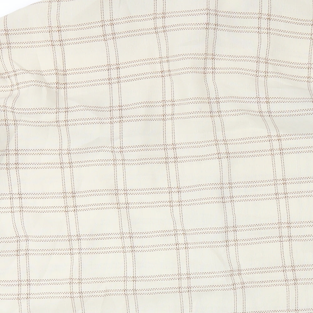 PRETTYLITTLETHING Womens Beige Plaid Polyester Shirt Dress Size 8 Collared Button