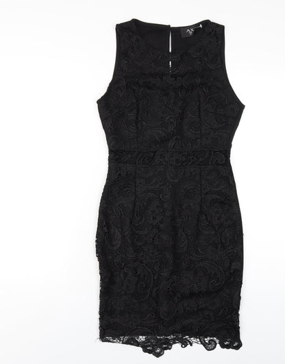 AX Paris Womens Black Polyester Bodycon Size 10 Round Neck Button