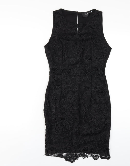 AX Paris Womens Black Polyester Bodycon Size 10 Round Neck Button