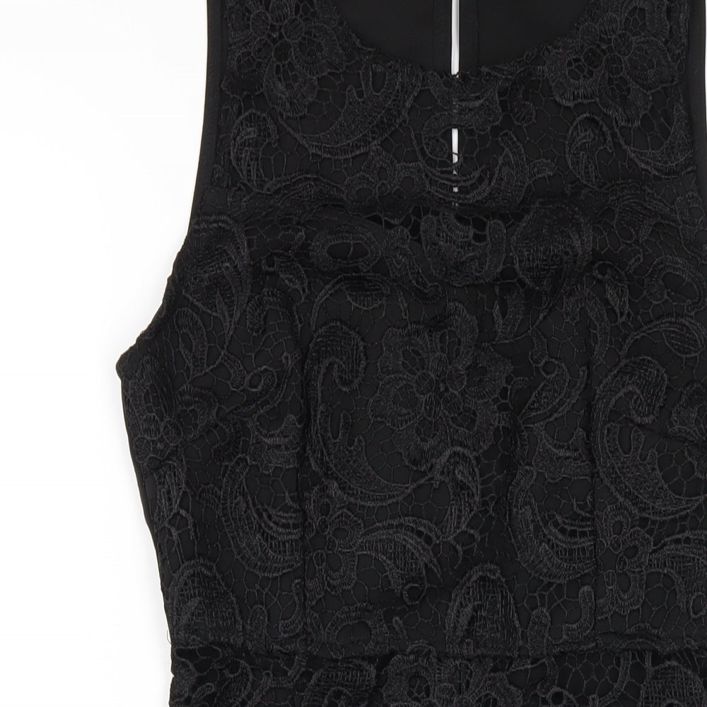 AX Paris Womens Black Polyester Bodycon Size 10 Round Neck Button