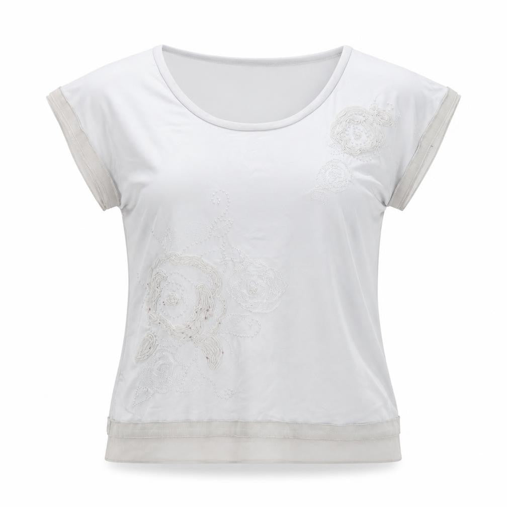David Emanuel Womens Grey Polyester Basic T-Shirt Size 10 Round Neck