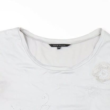 David Emanuel Womens Grey Polyester Basic T-Shirt Size 10 Round Neck