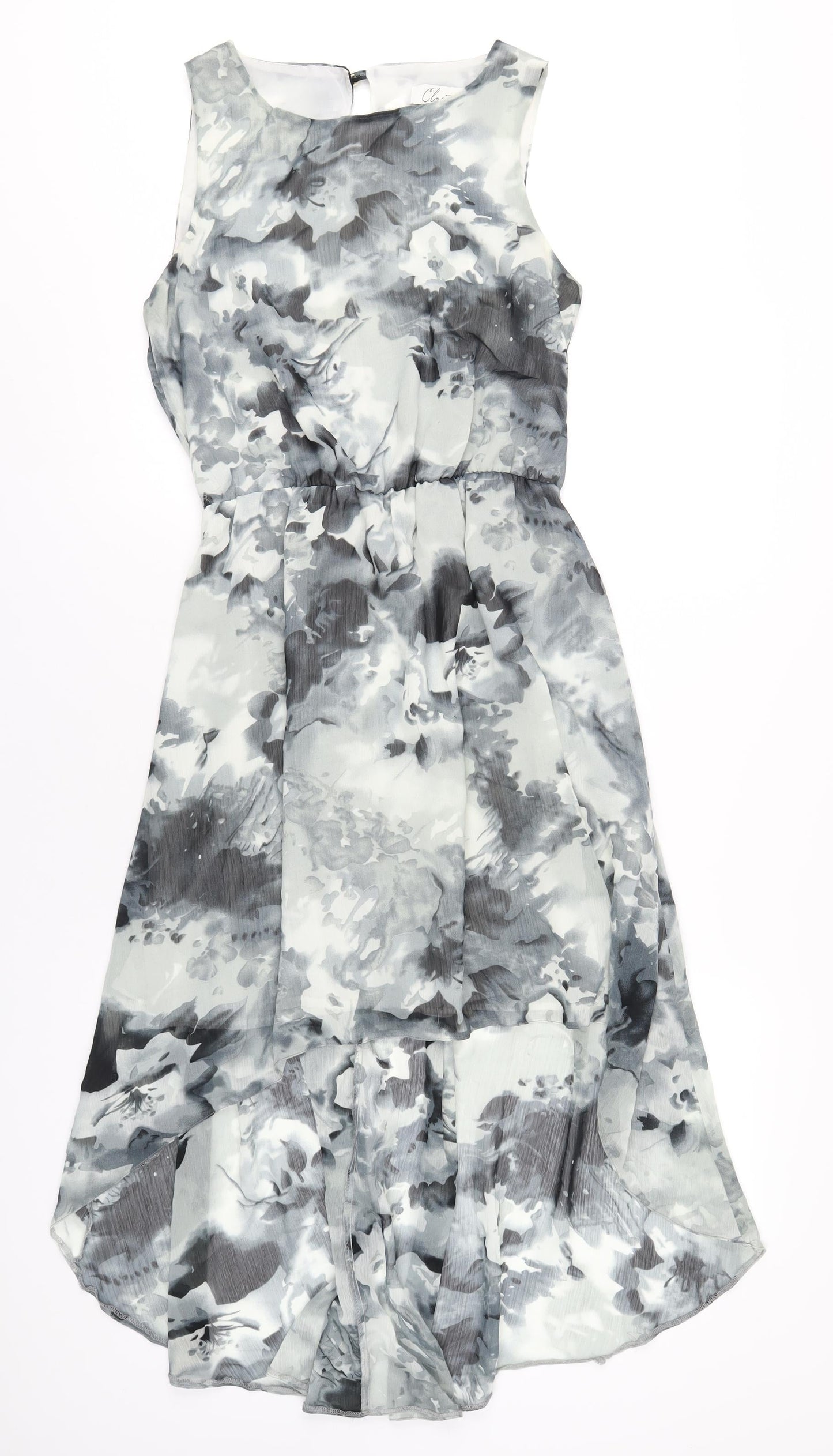 Closet Womens Grey Floral Polyester A-Line Size 12 Round Neck Button