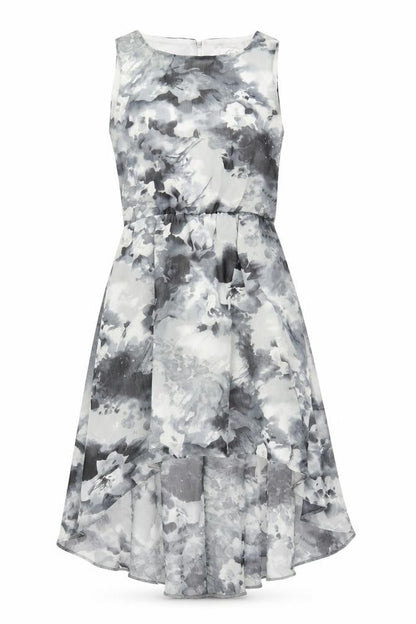 Closet Womens Grey Floral Polyester A-Line Size 12 Round Neck Button