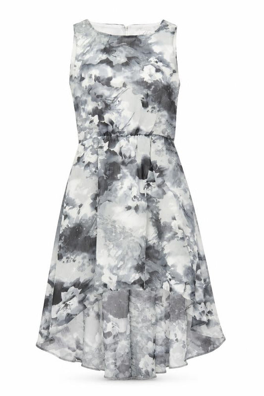 Closet Womens Grey Floral Polyester A-Line Size 12 Round Neck Button