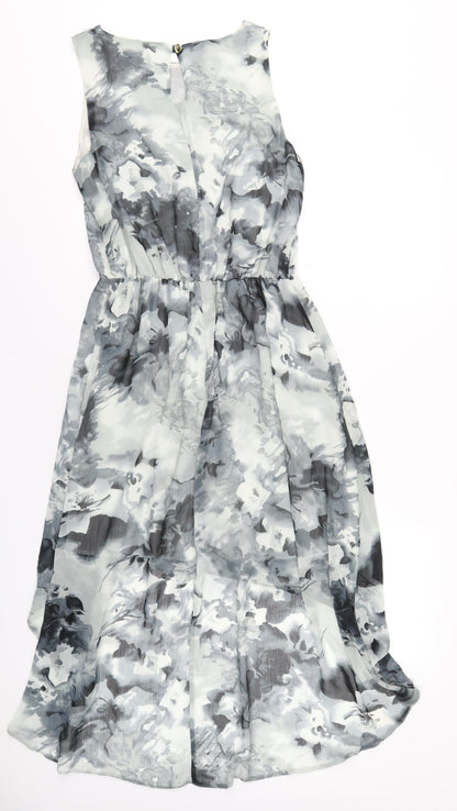Closet Womens Grey Floral Polyester A-Line Size 12 Round Neck Button