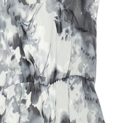 Closet Womens Grey Floral Polyester A-Line Size 12 Round Neck Button