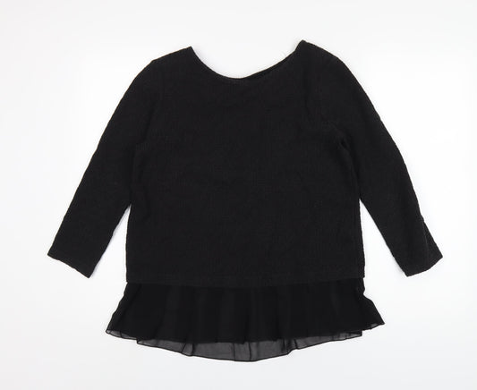 Great Plains Womens Black Cotton Basic T-Shirt Size S Round Neck